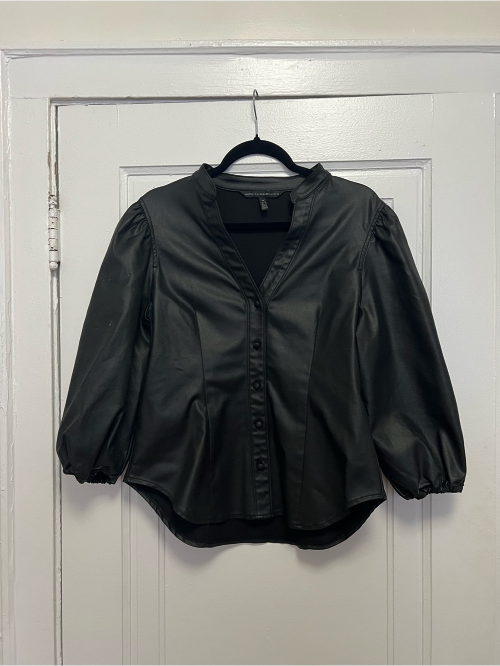 White House Black Market Black Faux Leather V-Neck